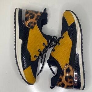 Remonte Yellow and Black Leopard Print Sneakers